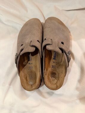 Women's Birkenstock Boston Suede Embossed Clog, Stone Coin (Light Grey)